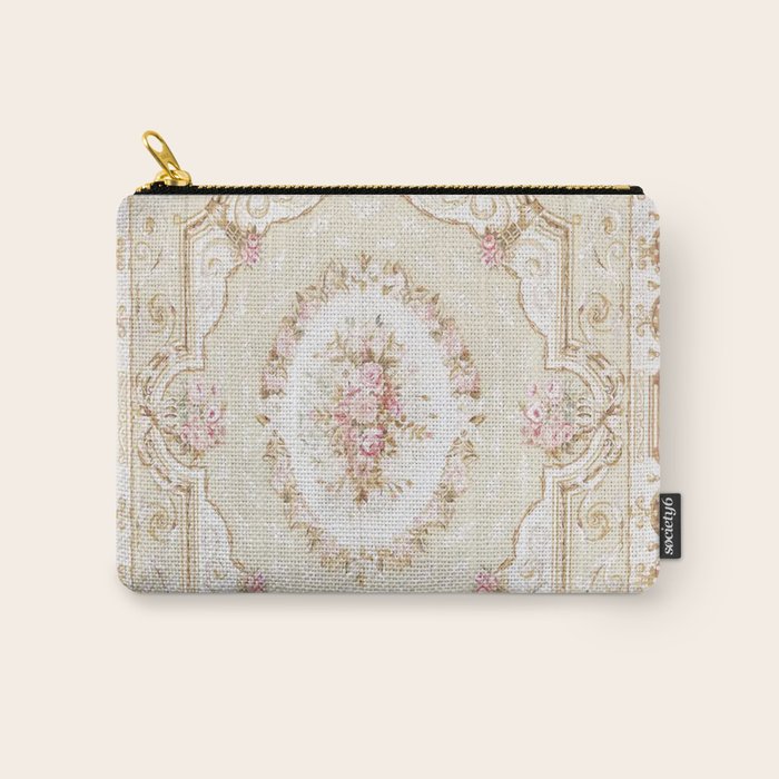 Antique French 19th Century Aubusson Rose Floral Carry All Pouch Gallery Image 1