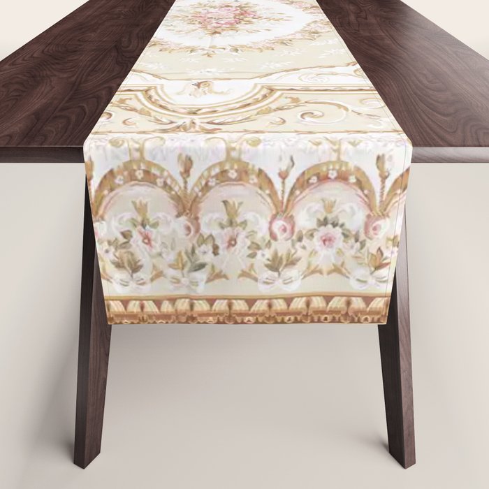 Antique French 19th Century Aubusson Rose Floral Table Runner Gallery Image 1