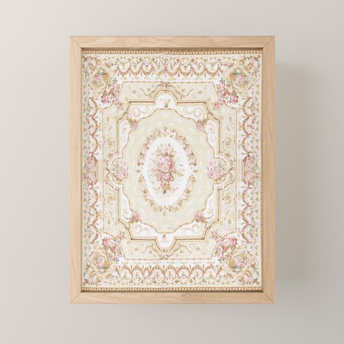 Antique French 19th Century Aubusson Rose Floral Mini Art Print Gallery Image 1
