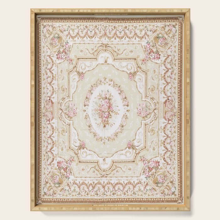 Antique French 19th Century Aubusson Rose Floral Serving Tray Gallery Image 1