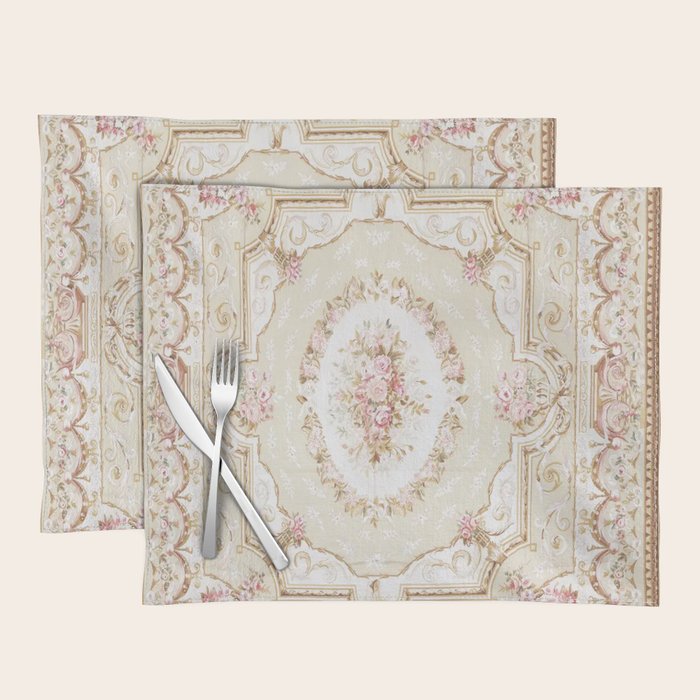 Antique French 19th Century Aubusson Rose Floral Placemat Gallery Image 1