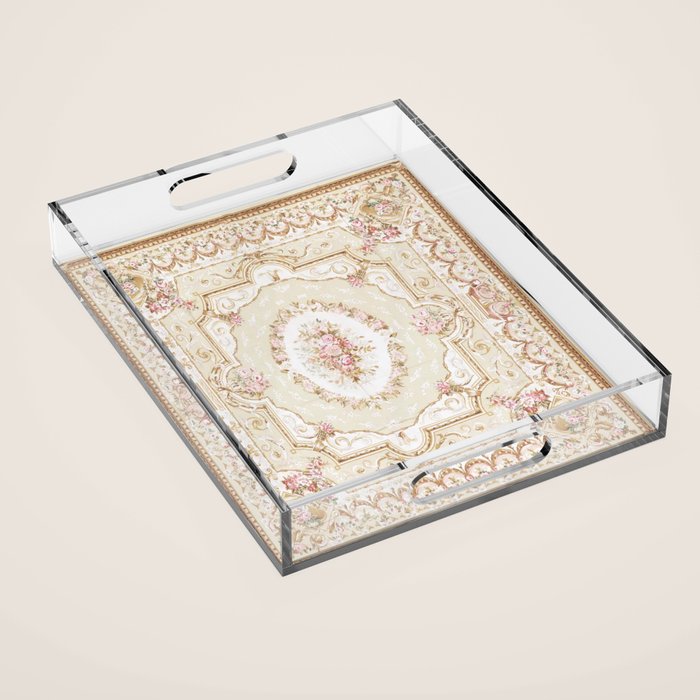 Antique French 19th Century Aubusson Rose Floral Acrylic Tray Gallery Image 1