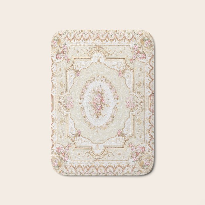 Antique French 19th Century Aubusson Rose Floral Bath Mat Gallery Image 1