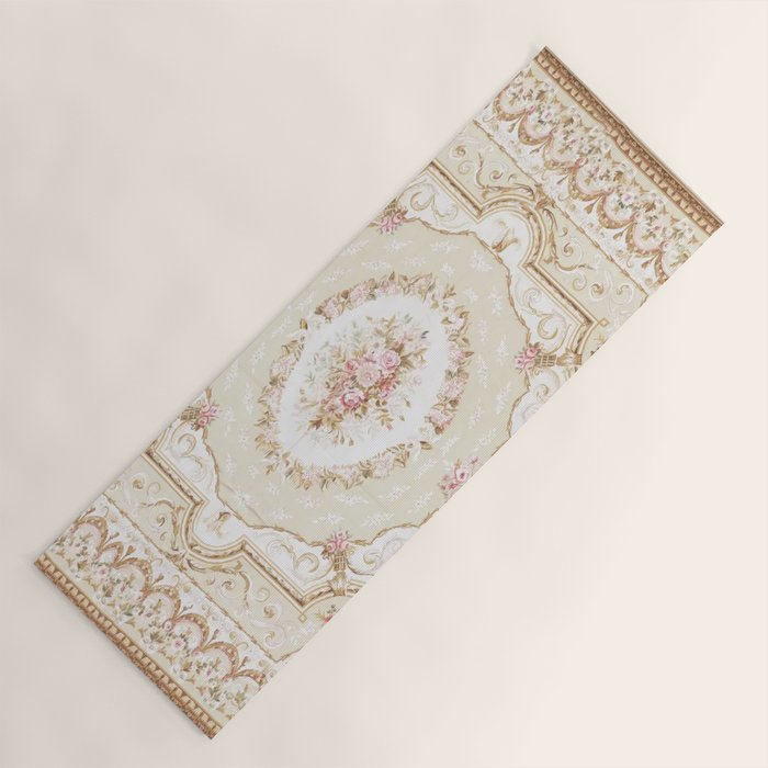 Antique French 19th Century Aubusson Rose Floral Yoga Mat Gallery Image 1