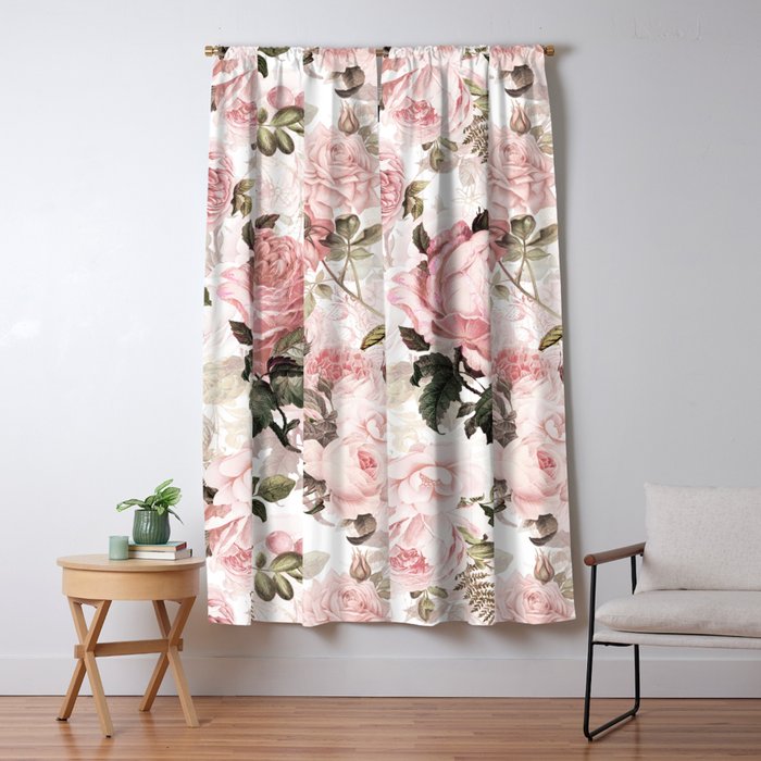 Vintage & Shabby Chic - Sepia Pink Roses  Window Curtain Gallery Image 1