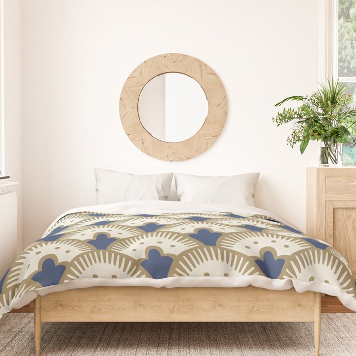Art Deco Fan Pattern Blue and Gold Duvet Cover Gallery Image 3