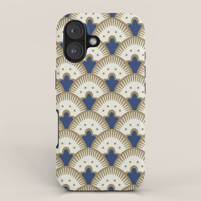 Art Deco Fan Pattern Blue and Gold iPhone Case Gallery Image 1