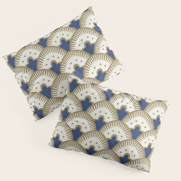 Art Deco Fan Pattern Blue and Gold Pillow Sham Gallery Image 3