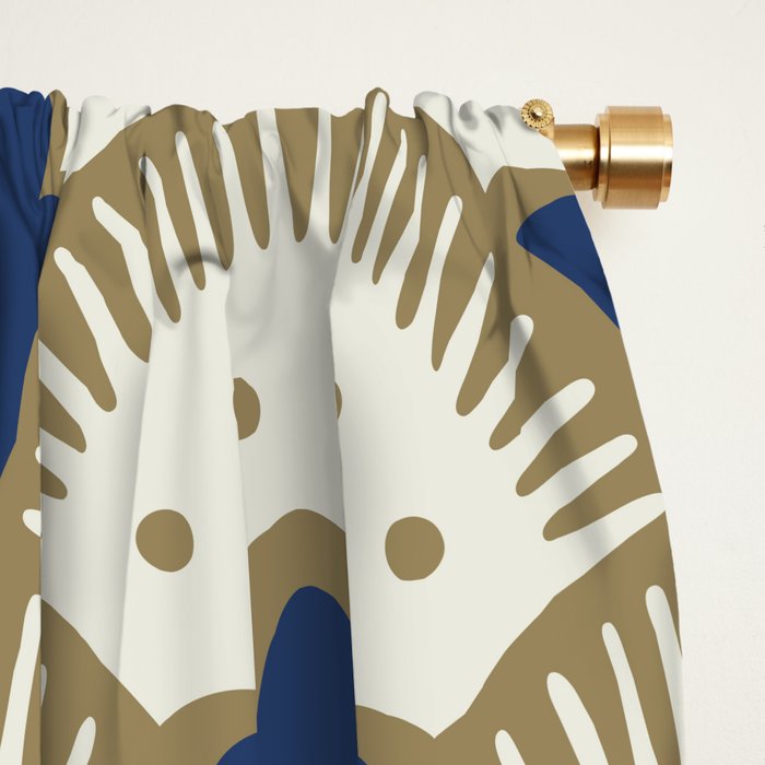 Art Deco Fan Pattern Blue and Gold Window Curtain Gallery Image 2