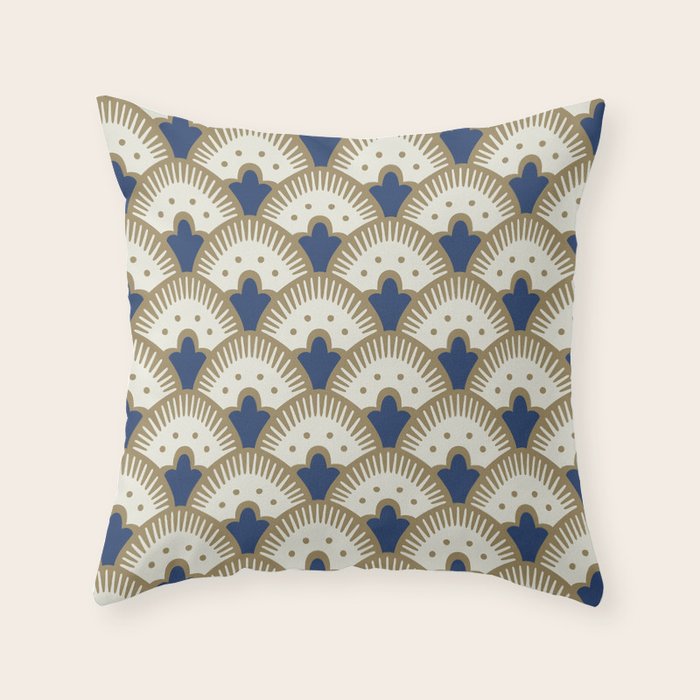Art Deco Fan Pattern Blue and Gold Throw Pillow Gallery Image 6