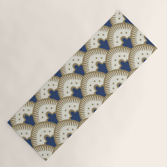 Art Deco Fan Pattern Blue and Gold Yoga Mat Gallery Image 1