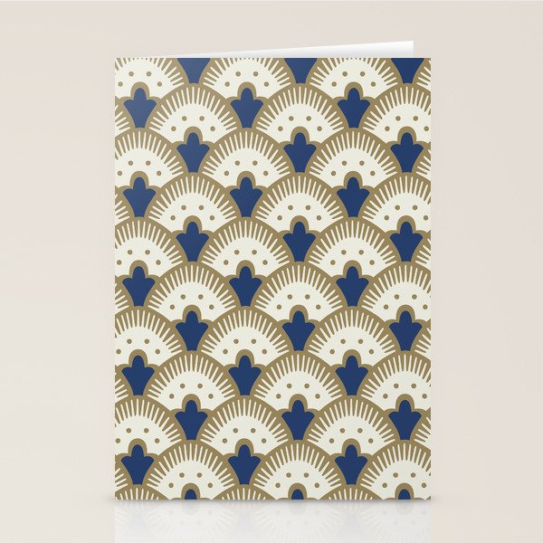 Art Deco Fan Pattern Blue and Gold Stationery Card Gallery Image 2