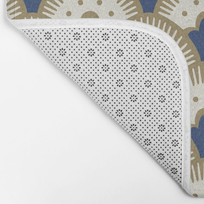 Art Deco Fan Pattern Blue and Gold Bath Mat Gallery Image 2