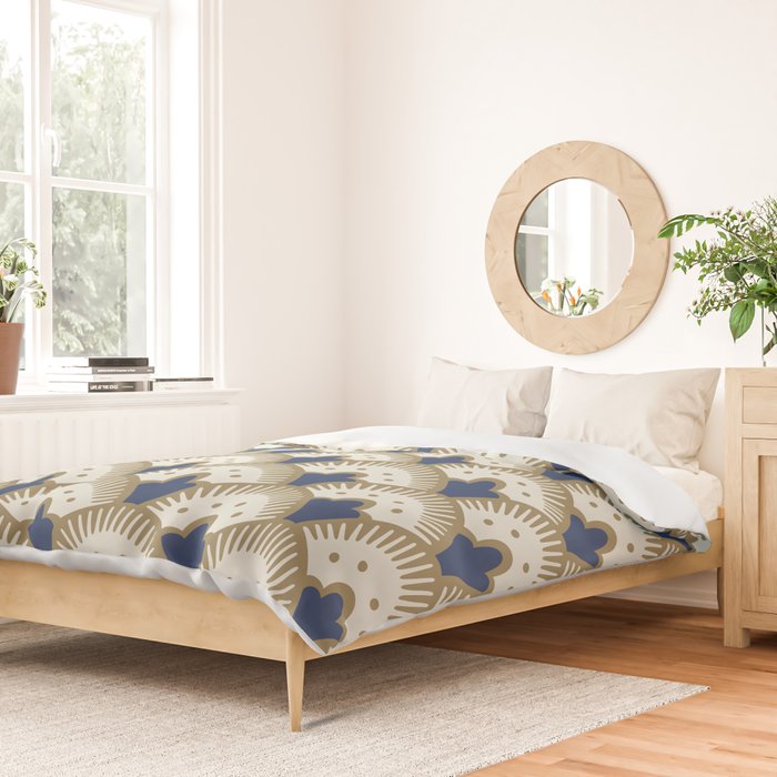 Art Deco Fan Pattern Blue and Gold Duvet Cover Gallery Image 2
