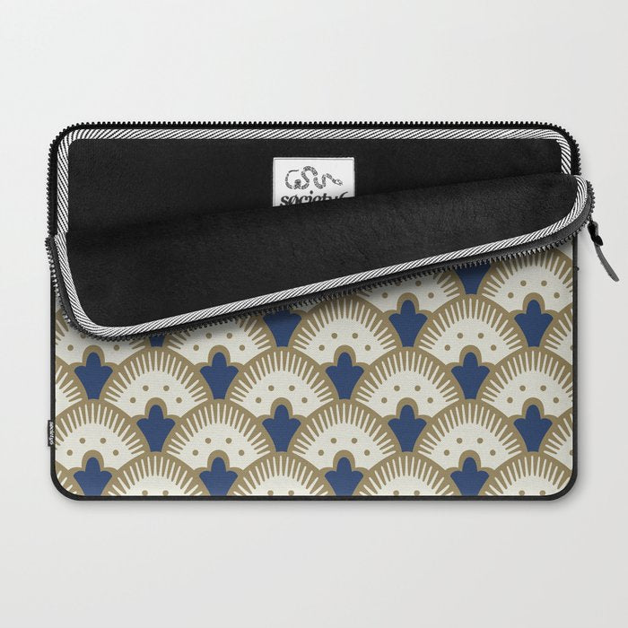 Art Deco Fan Pattern Blue and Gold Laptop Sleeve Gallery Image 2