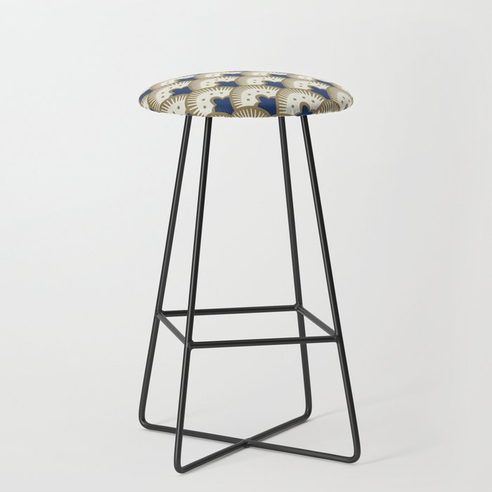 Art Deco Fan Pattern Blue and Gold Stool Gallery Image 1