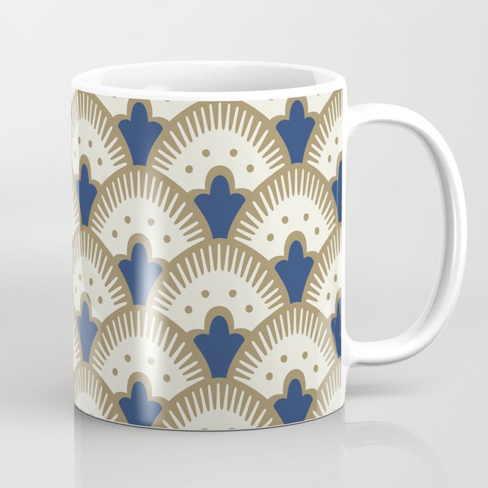 Art Deco Fan Pattern Blue and Gold Coffee Mug Gallery Image 1