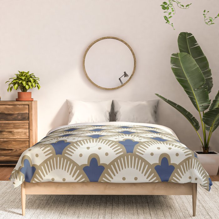 Art Deco Fan Pattern Blue and Gold Comforter Gallery Image 3