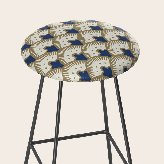 Art Deco Fan Pattern Blue and Gold Stool Gallery Image 2
