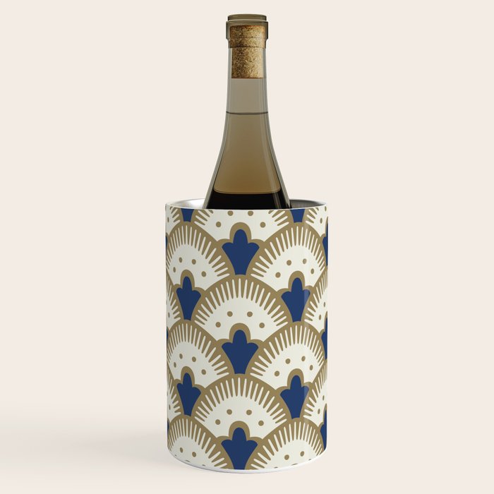 Art Deco Fan Pattern Blue and Gold Wine Chiller Gallery Image 2