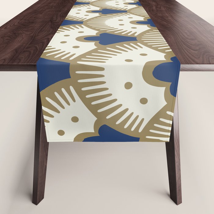 Art Deco Fan Pattern Blue and Gold Table Runner Gallery Image 1