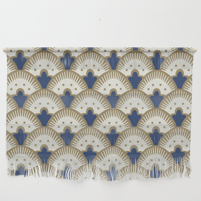Art Deco Fan Pattern Blue and Gold Wall Hanging Gallery Image 1