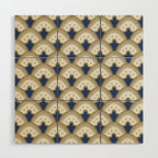 Art Deco Fan Pattern Blue and Gold Wood Wall Art Gallery Image 1