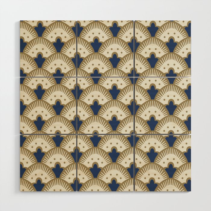 Art Deco Fan Pattern Blue and Gold Wood Wall Art Gallery Image 1