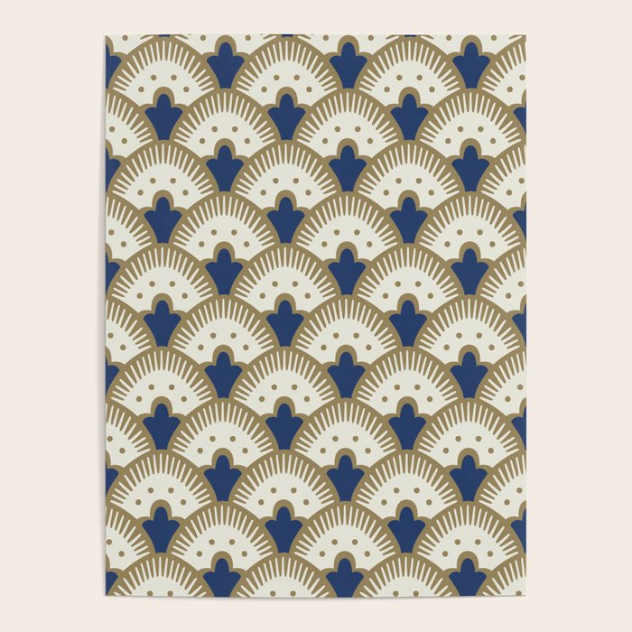 Art Deco Fan Pattern Blue and Gold Poster Gallery Image 4