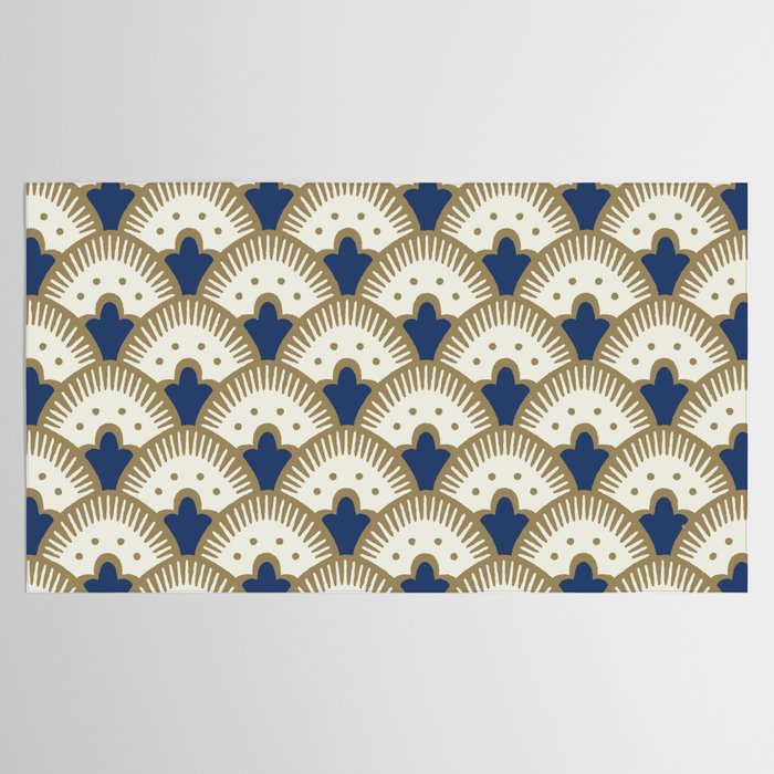 Art Deco Fan Pattern Blue and Gold Tablecloth Gallery Image 2