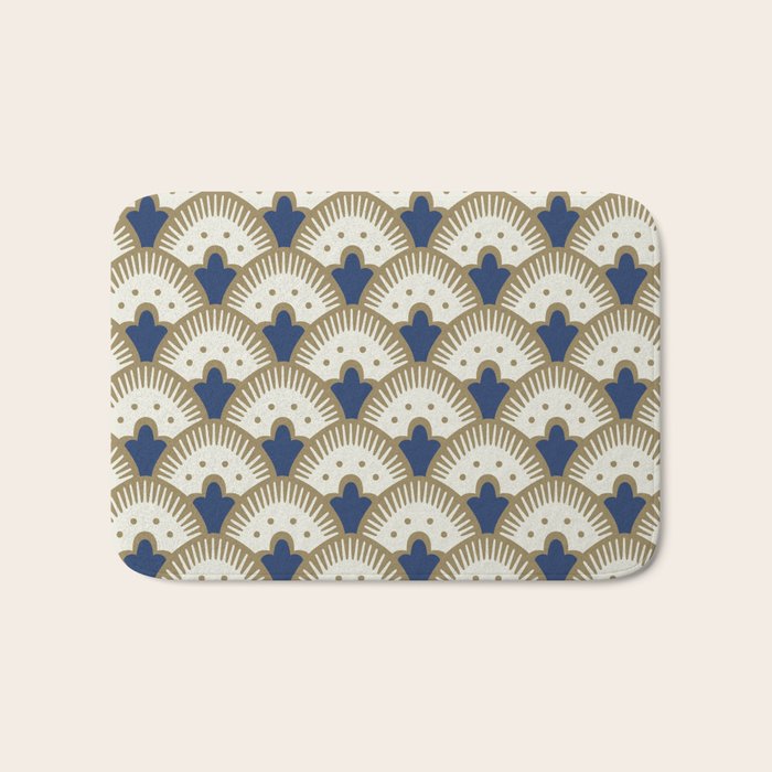 Art Deco Fan Pattern Blue and Gold Bath Mat Gallery Image 1