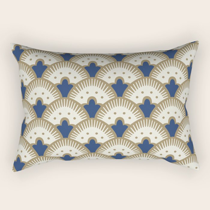 Art Deco Fan Pattern Blue and Gold Rectangular Pillow Gallery Image 2