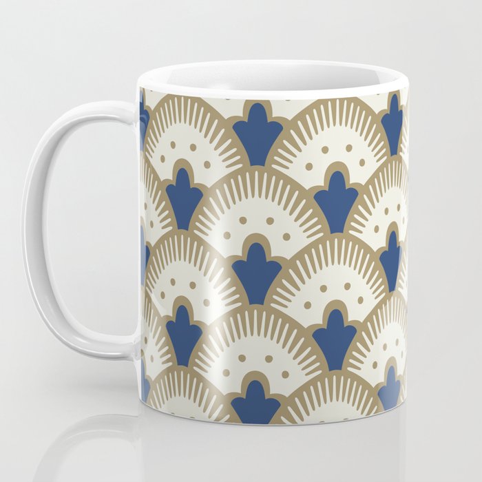 Art Deco Fan Pattern Blue and Gold Coffee Mug Gallery Image 3