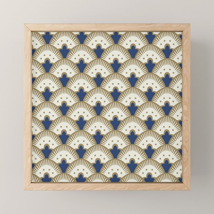 Art Deco Fan Pattern Blue and Gold Mini Art Print Gallery Image 1