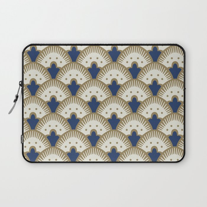 Art Deco Fan Pattern Blue and Gold Laptop Sleeve Gallery Image 1