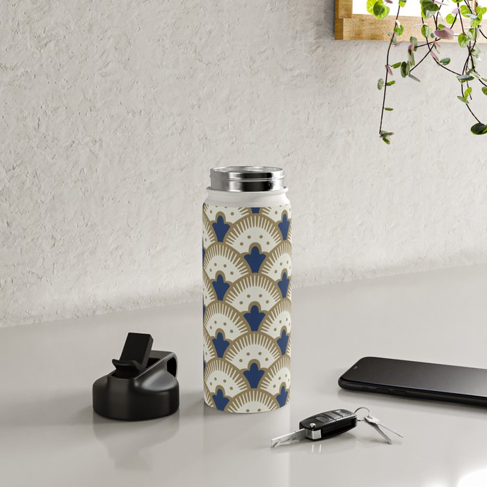 Art Deco Fan Pattern Blue and Gold Water Bottle Gallery Image 5