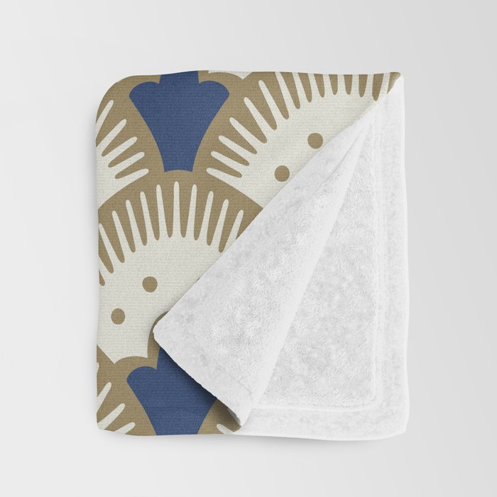 Art Deco Fan Pattern Blue and Gold Throw Blanket Gallery Image 3