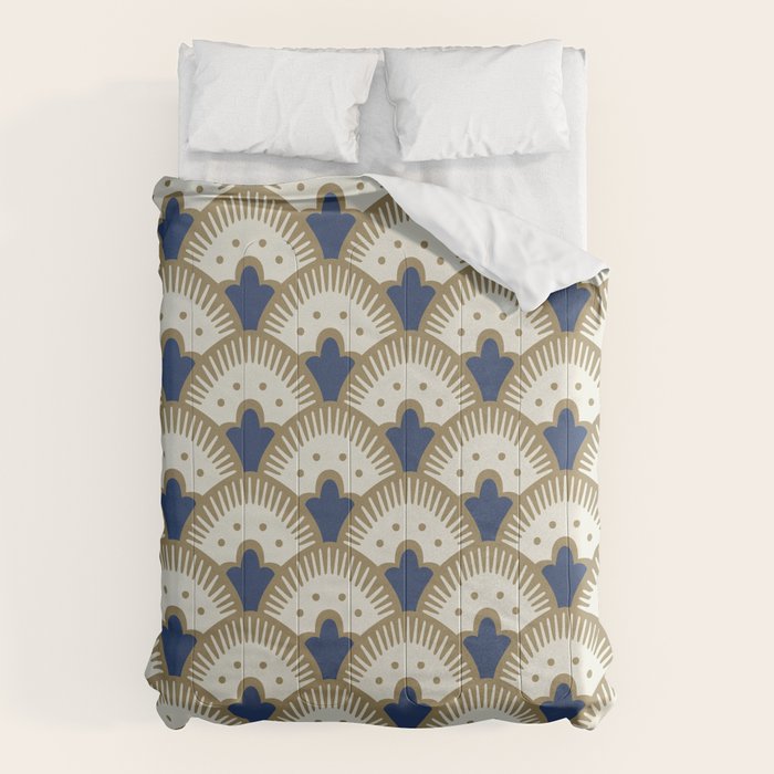Art Deco Fan Pattern Blue and Gold Comforter Gallery Image 6
