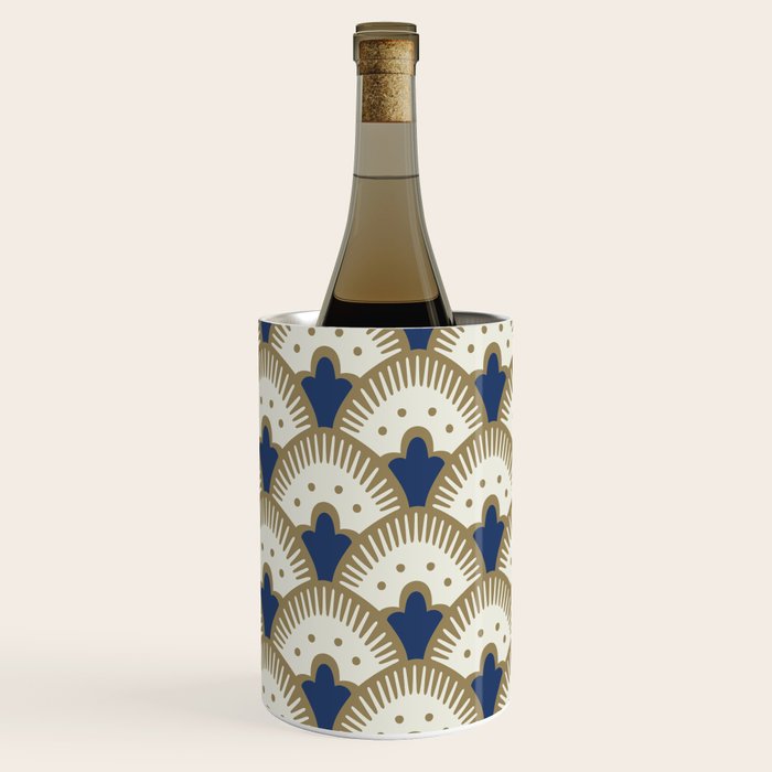 Art Deco Fan Pattern Blue and Gold Wine Chiller Gallery Image 3