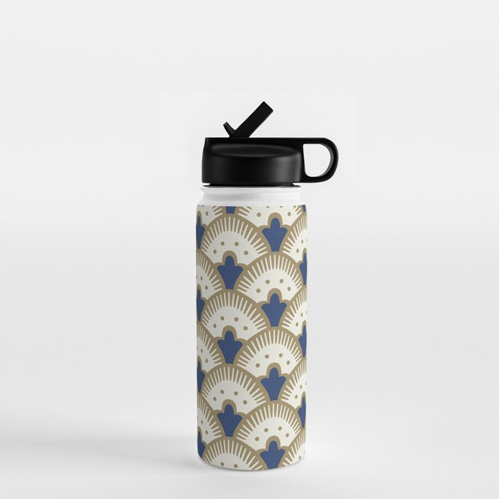 Art Deco Fan Pattern Blue and Gold Water Bottle Gallery Image 1