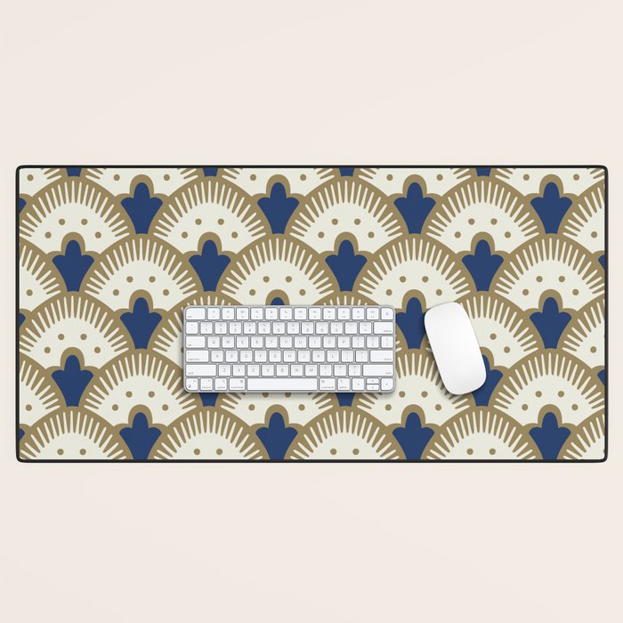 Art Deco Fan Pattern Blue and Gold Desk Mat Gallery Image 1