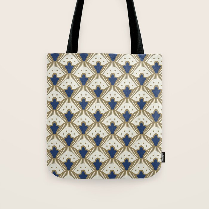 Art Deco Fan Pattern Blue and Gold Tote Bag Gallery Image 1
