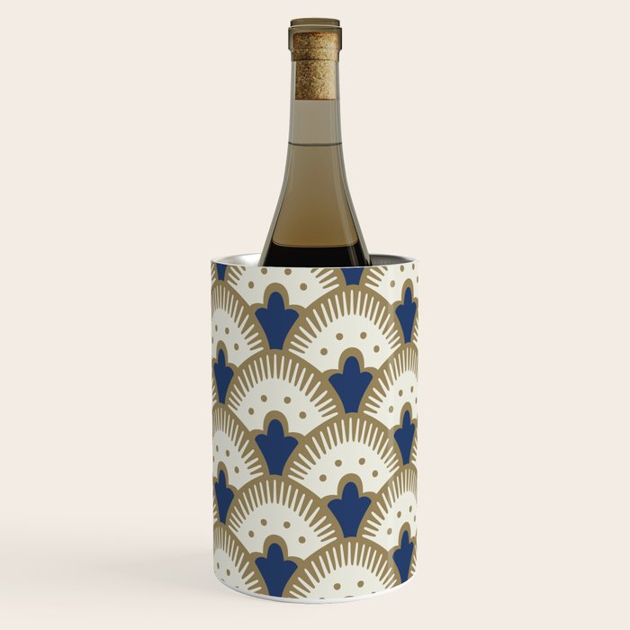 Art Deco Fan Pattern Blue and Gold Wine Chiller Gallery Image 1
