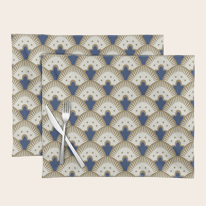 Art Deco Fan Pattern Blue and Gold Placemat Gallery Image 1