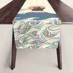 Meowtain cat 5 rainbow wave catzilla  Table Runner Gallery Image 1