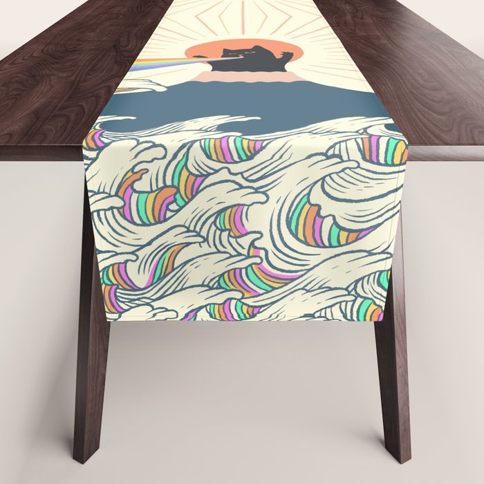 Meowtain cat 5 rainbow wave catzilla  Table Runner Gallery Image 1