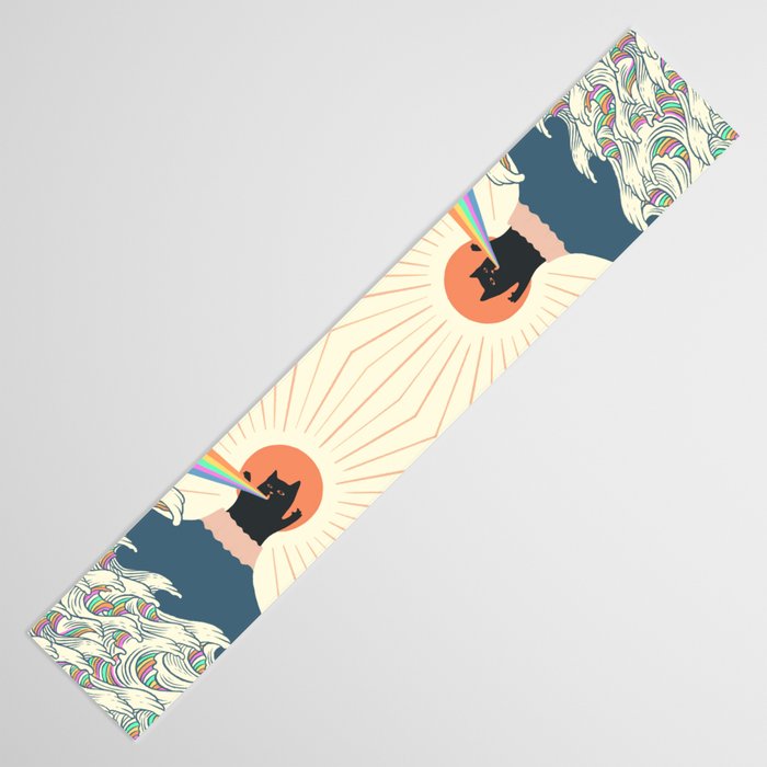 Meowtain cat 5 rainbow wave catzilla  Table Runner Gallery Image 3