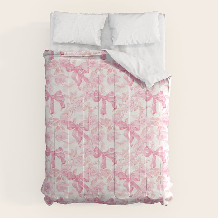 Pink bows and roses garden coquette aesthetic Comforter Gallery Image 6