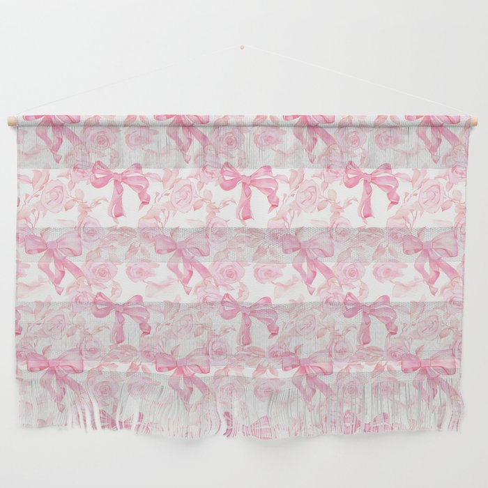Pink bows and roses garden coquette aesthetic Wall Hanging Gallery Image 1