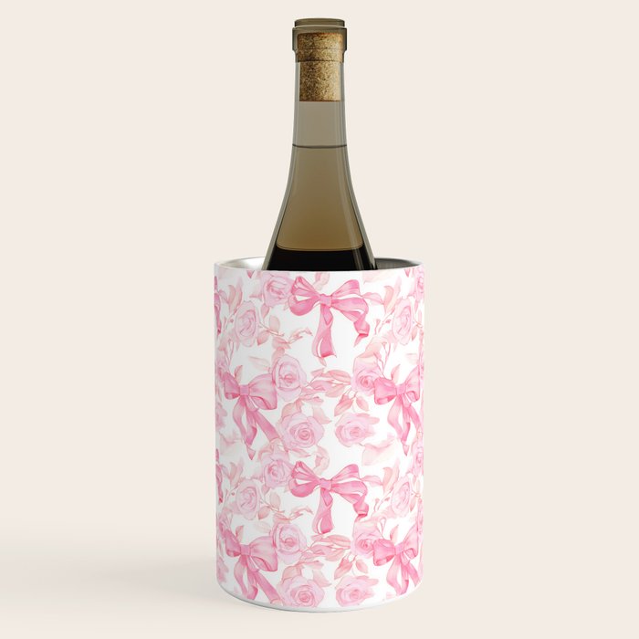 Pink bows and roses garden coquette aesthetic Wine Chiller Gallery Image 2